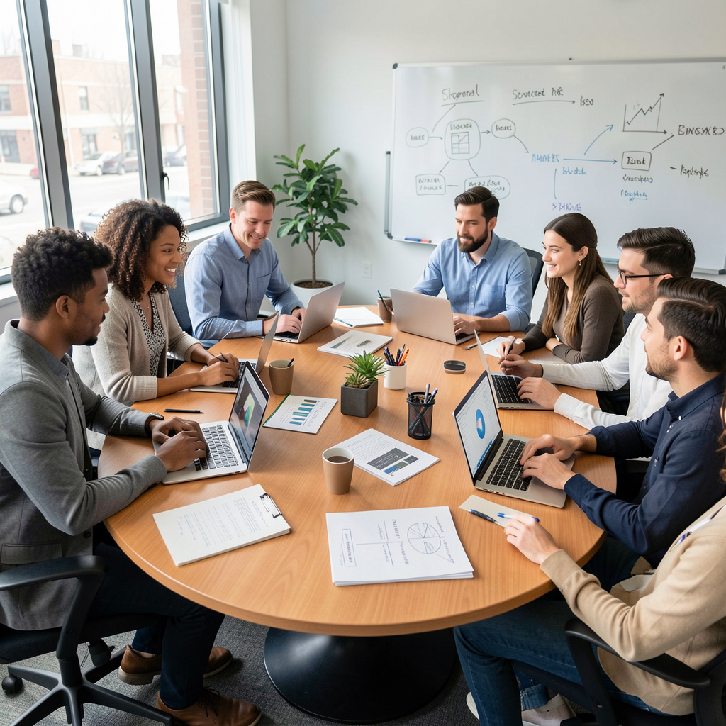 Creative team meeting discussing innovative web solutions and strategies