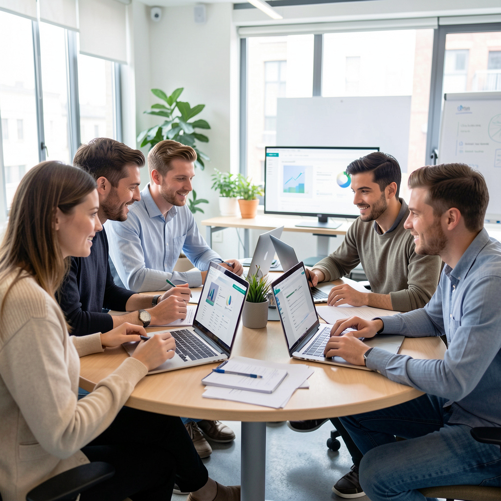 Collaborative development team working on innovative web solutions